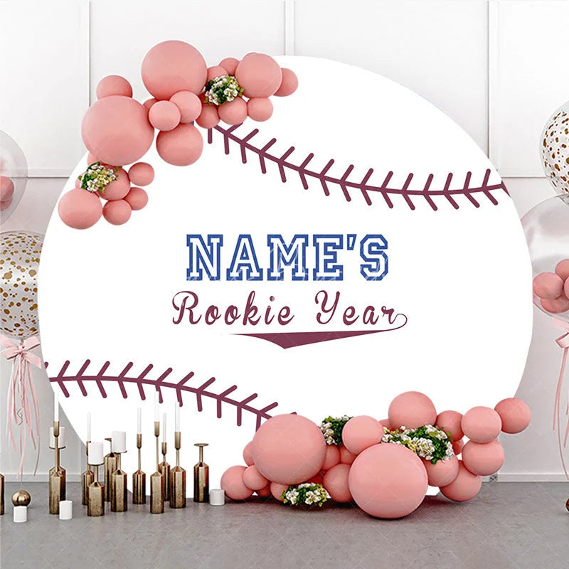 Lofaris White Baseball Rookie Year Round Backdrop with Red Stitching Sports Theme Baby Shower or Birthday Party Decor