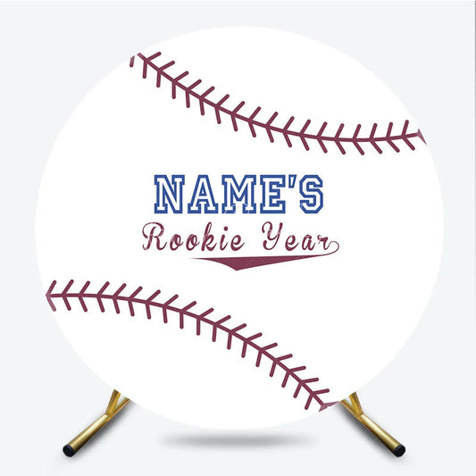 Lofaris White Baseball Rookie Year Round Backdrop with Red Stitching Sports Theme Baby Shower or Birthday Party Decor