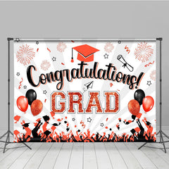 Lofaris White Beam Red Sparkle Balloon Congrats Grad Backdrop