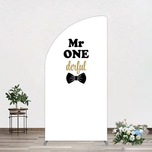 Lofaris White Black Bow Mr Onederful Birthday Half Moon Arch Backdrop