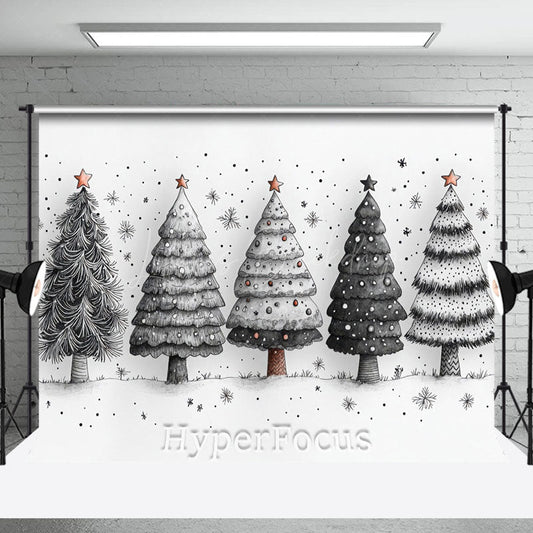 Lofaris White Black Painted Pine Trees Christmas Backdrop