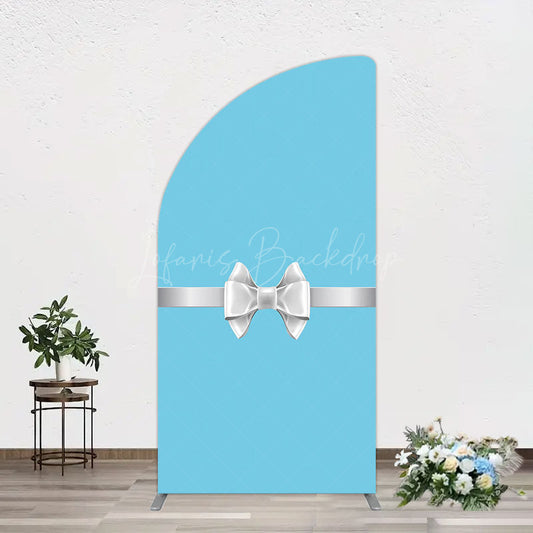 Lofaris White Bow Tiffany Blue Birthday Half Moon Arch Backdrop