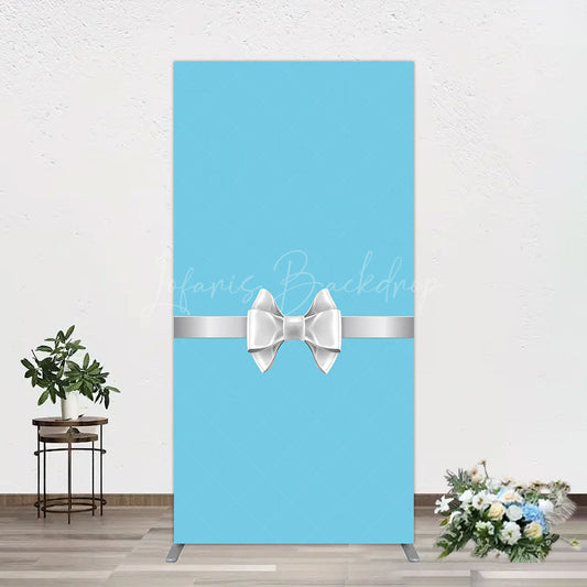 Lofaris White Bow Tiffany Blue Birthday Rectangle Backdrop