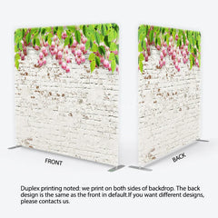 Lofaris White Brick Wall and Pink Flowers Tension Fabric Backdrop Rustic Floral Garden Background Professional Photography Decor