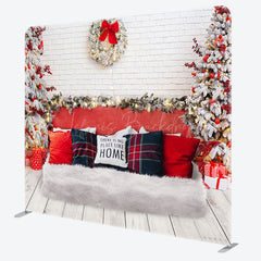 Lofaris White Brick Wall Bed Christmas Tension Fabric Backdrop
