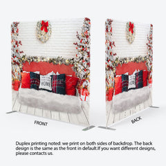 Lofaris White Brick Wall Bed Christmas Tension Fabric Backdrop