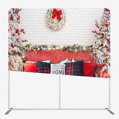 Lofaris White Brick Wall Bed Christmas Tension Fabric Backdrop