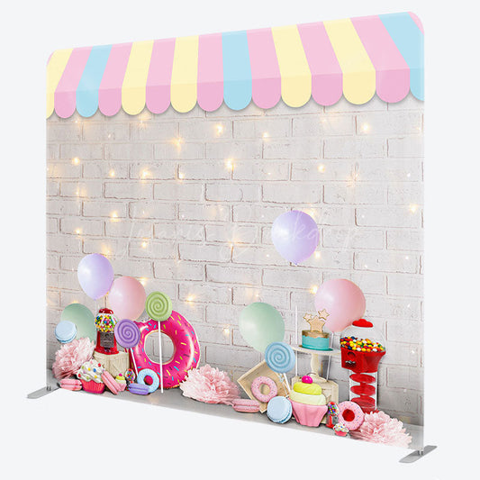 Lofaris White Brick Wall Dessert Birthday Pillow Case Backdrop