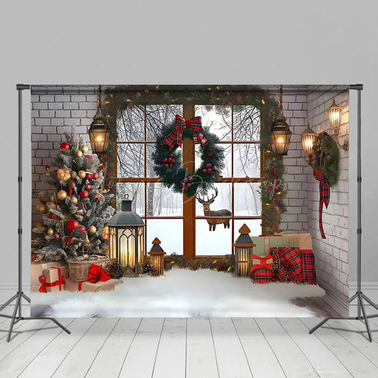 Lofaris White Brick Wall Interior Christmas Photo Backdrop