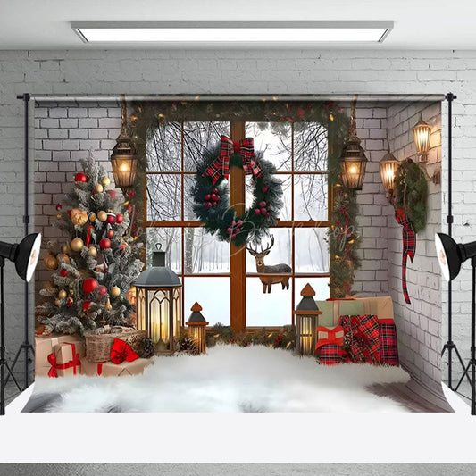 Lofaris White Brick Wall Interior Christmas Photo Backdrop