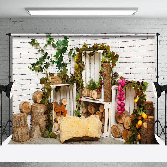 Lofaris White Brick Wall Wooden Stake Summer Photo Backdrop