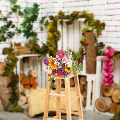 Lofaris White Brick Wall Wooden Stake Summer Photo Backdrop