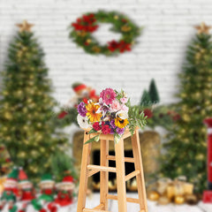 Lofaris White Brick Wall Wreath Doll Tree Christmas Backdrop