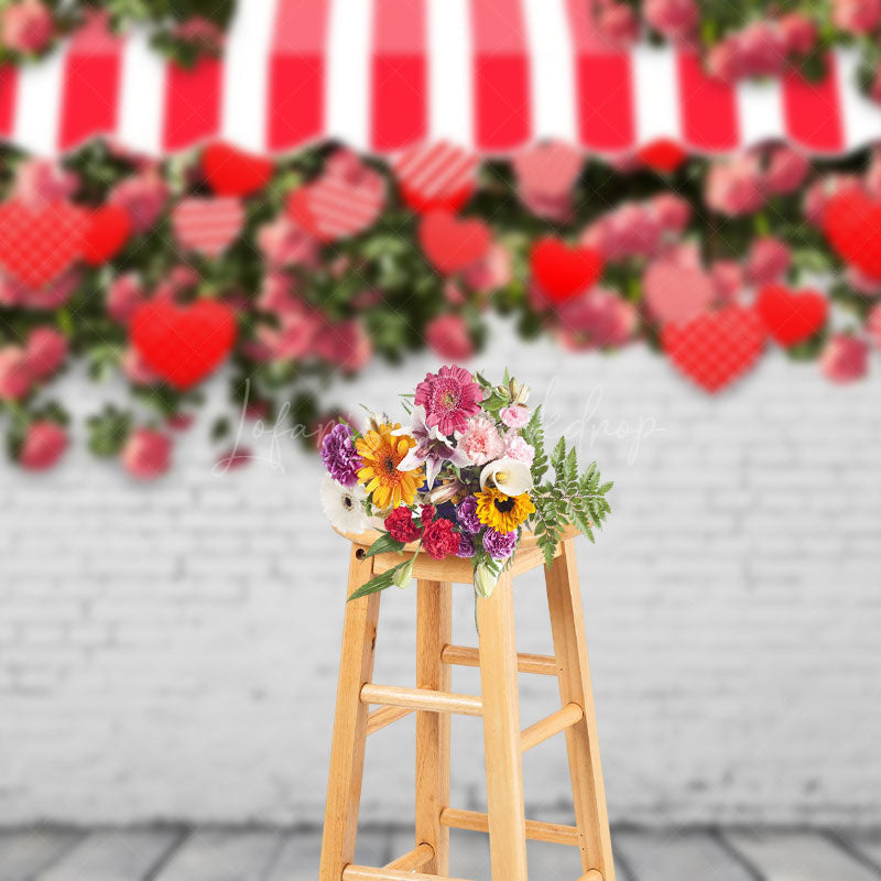 Lofaris White Bricks Greenery Floral Valentines Day Backdrop