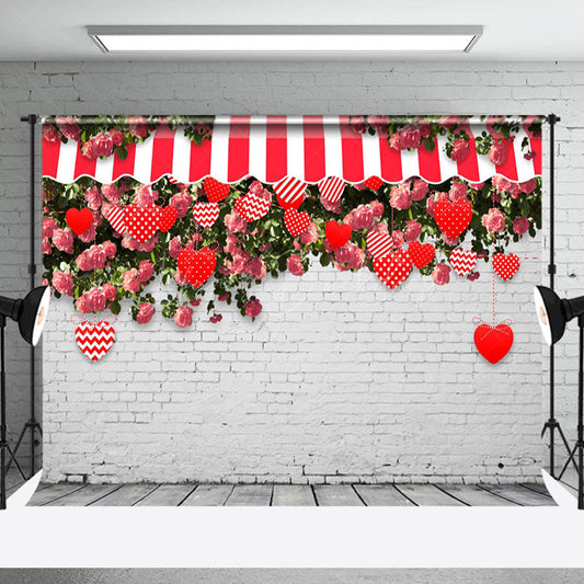 Lofaris White Bricks Greenery Floral Valentines Day Backdrop