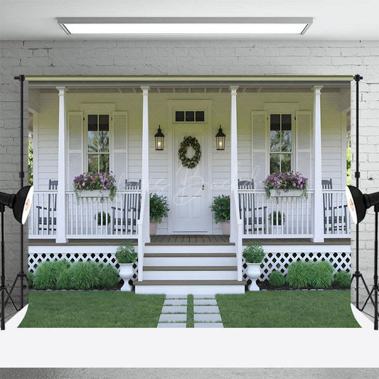 Lofaris White Cabin Christmas Wreath Photography Backdrop