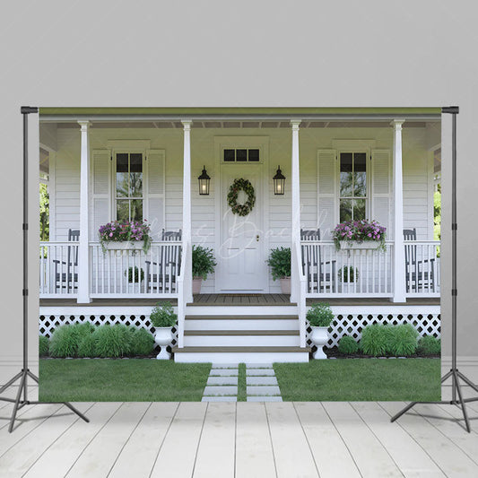 Lofaris White Cabin Christmas Wreath Photography Backdrop
