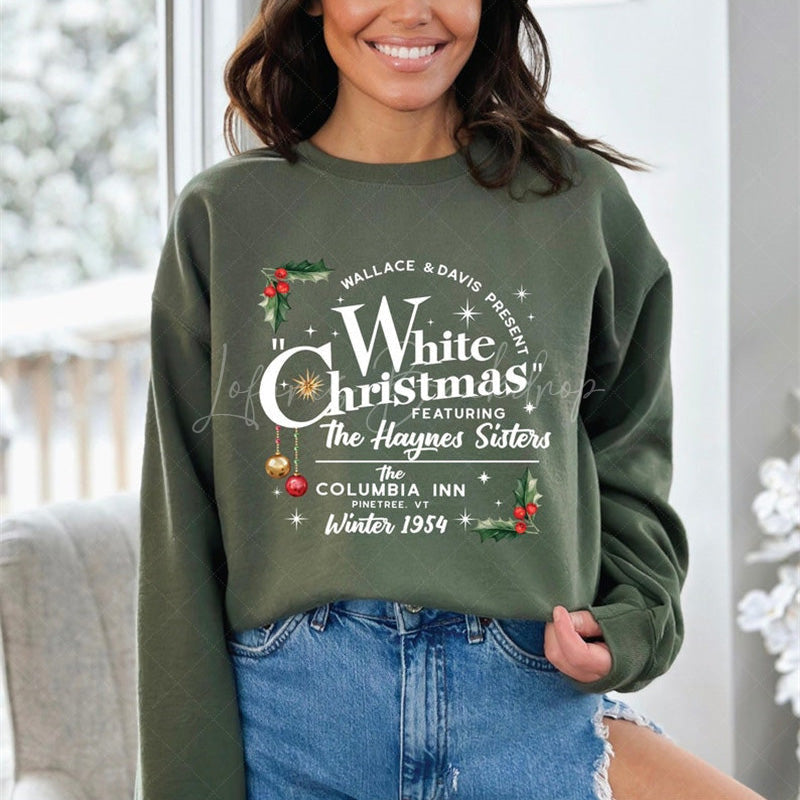 Lofaris White Christmas Green Sweatshirt Personalized Name Family Matching Pullover Festive Holiday Outfit for Group Photo