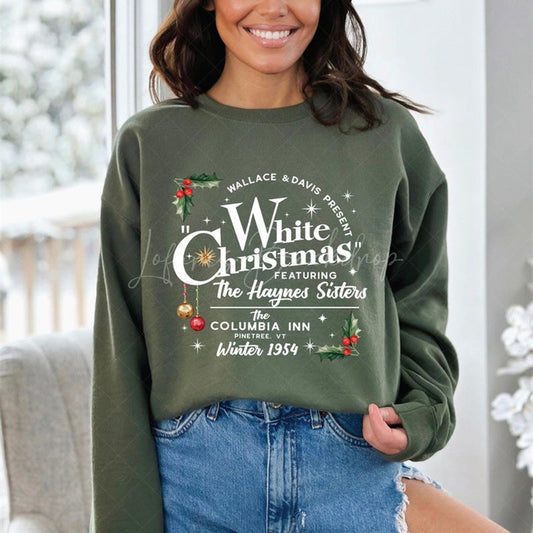 Lofaris White Christmas Green Sweatshirt Personalized Name Family Matching Pullover Festive Holiday Outfit for Group Photo