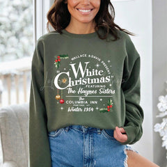 Lofaris White Christmas Green Sweatshirt Personalized Name Family Matching Pullover Festive Holiday Outfit for Group Photo