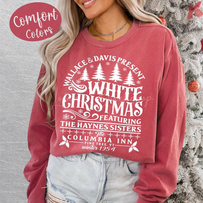Lofaris White Christmas Sister Sweatshirt Personalized Name Sibling Holiday Gift Cute Matching Outfit for Sisters Friends