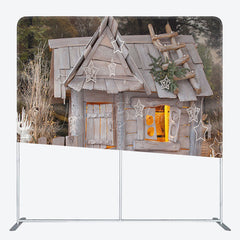 Lofaris White Christmas Wooden House Tension Fabric Backdrop