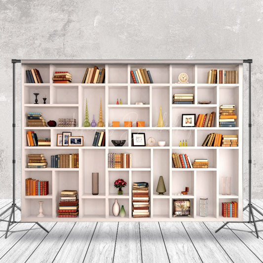 Lofaris White Clean Cabinet Photos Books Candle Backdrop