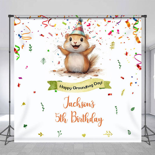 Lofaris White Colorful Ribbons Custom 5th Birthday Backdrop