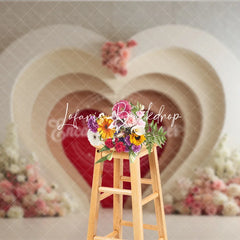 Lofaris White Cream Layered Heart Arch Red Photography Backdrop with Pink Floral Romantic Valentine’s Day Wedding Decor