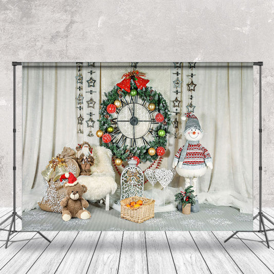 Lofaris White Curtain Christmas Dolls Wreath Photo Backdrop