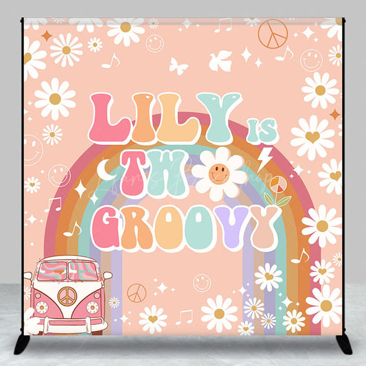 Lofaris White Daisy Two Groovy Custom Name Birthday Backdrop
