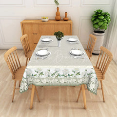 Lofaris White Damask Texture Green Floral Border Rectangle Tablecloth Classic Dining Decor Washable Kitchen Table Cover