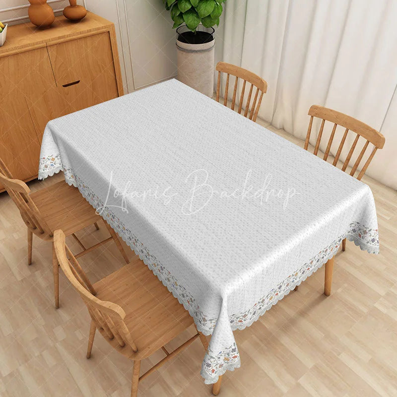 Lofaris White Delicate Floral Border Pattern Rectangle Tablecloth Elegant Dining Room Decor Washable Kitchen Table Cover