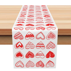 Lofaris White Dense Red Hearts Valentines Day Table Runner