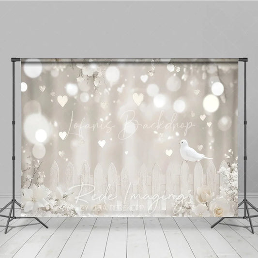 Lofaris White Dove and Heart Bokeh Photography Backdrop Elegant Floral Fence Romantic Wedding Studio Background