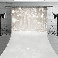 Lofaris White Dove Heart Bokeh Photography Backdrop Dreamy Floral Fence Seamless Sweep Portrait Studio Background