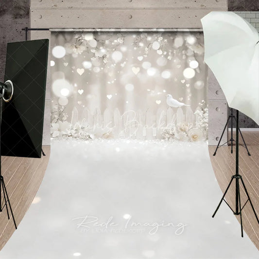 Lofaris White Dove Heart Bokeh Photography Backdrop Dreamy Floral Fence Seamless Sweep Portrait Studio Background