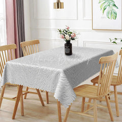Lofaris White Embossed Damask Floral Pattern Rectangle Tablecloth Elegant Classic Dining Decor Washable Kitchen Table Cover