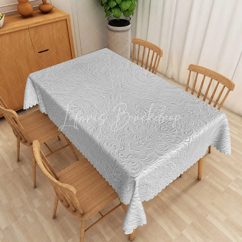 Lofaris White Embossed Damask Floral Pattern Rectangle Tablecloth Elegant Classic Dining Decor Washable Kitchen Table Cover