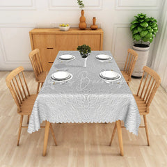 Lofaris White Embossed Damask Floral Pattern Rectangle Tablecloth Elegant Classic Dining Decor Washable Kitchen Table Cover
