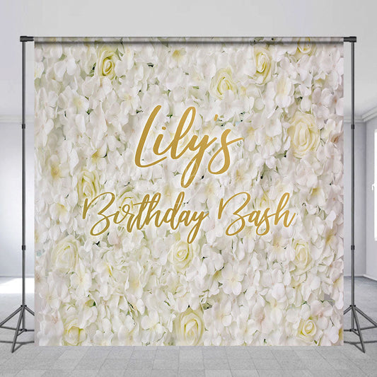 Lofaris White Floral Happy Birthday Girls Custom Backdrop