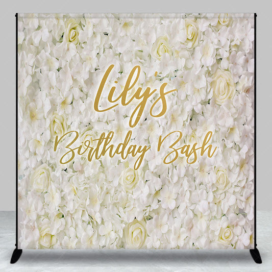 Lofaris White Floral Happy Birthday Girls Custom Backdrop