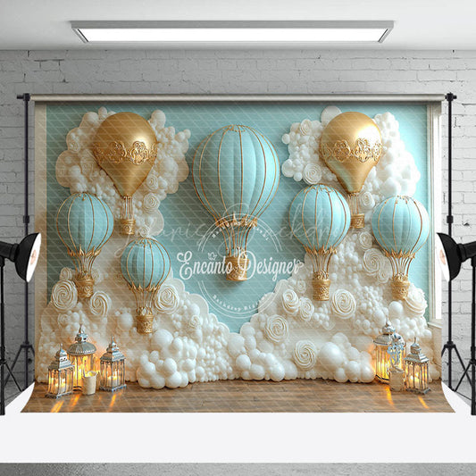 Lofaris White Floral Hot Air Balloon Cake Smash Backdrop
