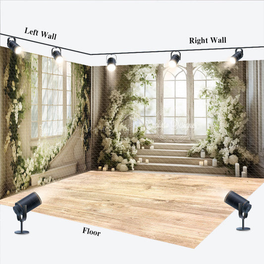 Lofaris White Floral Plant Window Wedding Room Set Backdrop