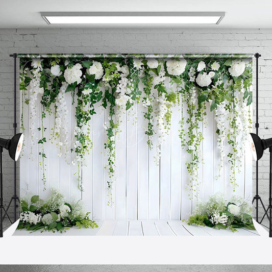 Lofaris White Flower Green Plant Decorative Wall Backdrop