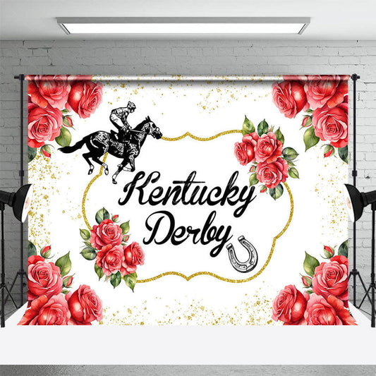 Lofaris White Gold Glitter Red Rose Kentucky Derby Backdrop