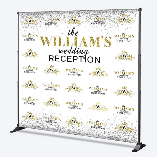 Lofaris White Gold Step And Repeat Custom Name Wedding Backdrop