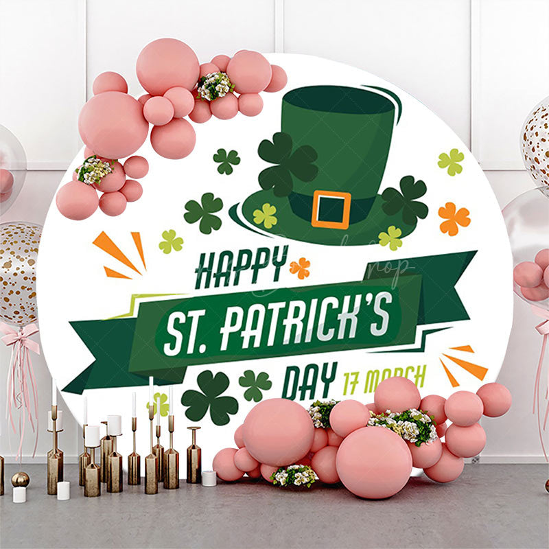 Lofaris White Green Clover Hat Round St Patricks Day Backdrop