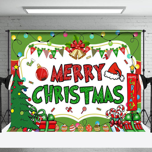 Lofaris White Green Tree Bell Gifts Merry Christmas Backdrop