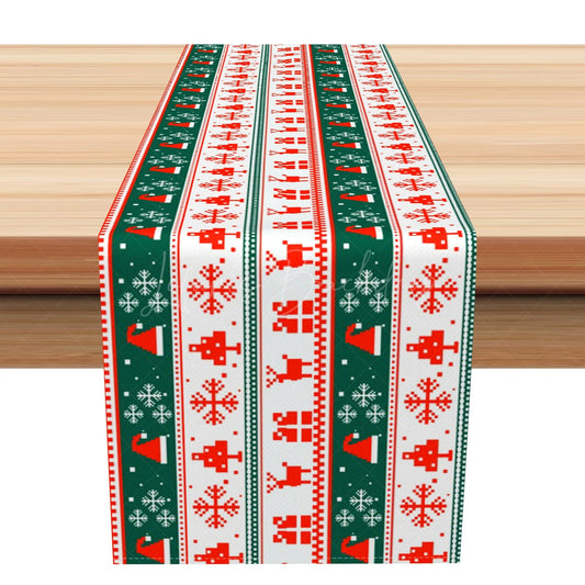 Lofaris White Green Ugly Christmas Sweater Stripe Table Runner